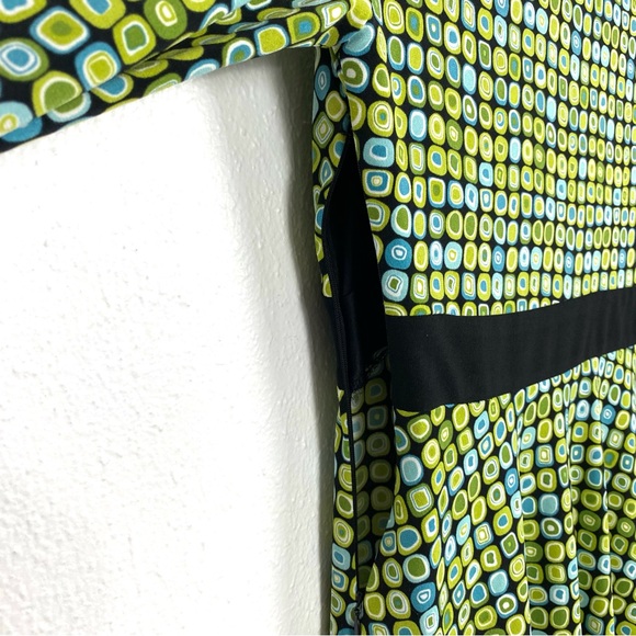 Maggy London Geometric Blue Green Square Pattern Midi Dress, Size 10 - Picture 5 of 10
